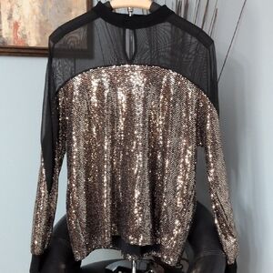 Nine West Black and Gold Sequin Blouse